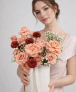 Peach Elegance Vase Arrangement – Roses & Seasonal Blooms - Image 2