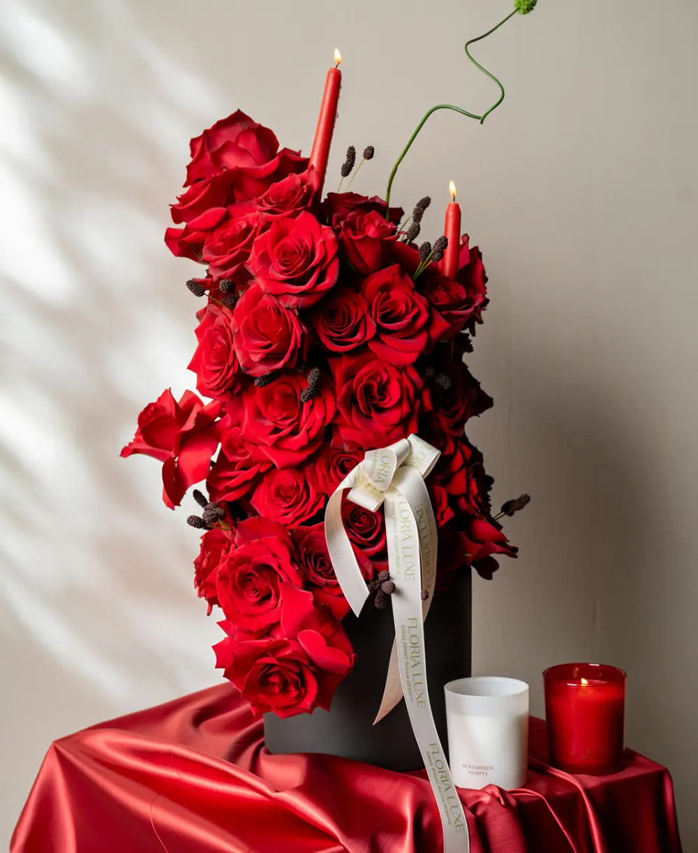 New Project - 2026-02-11T163506.229 Luxury Red Rose Candle Floral Arrangement - Image 1