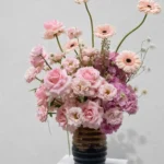 Blush Harmony Flower Arrangement in Midnight Ceramic Vase