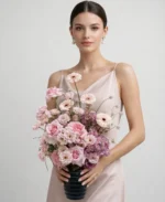 Blush Harmony Flower Arrangement in Midnight Ceramic Vase - Image 2