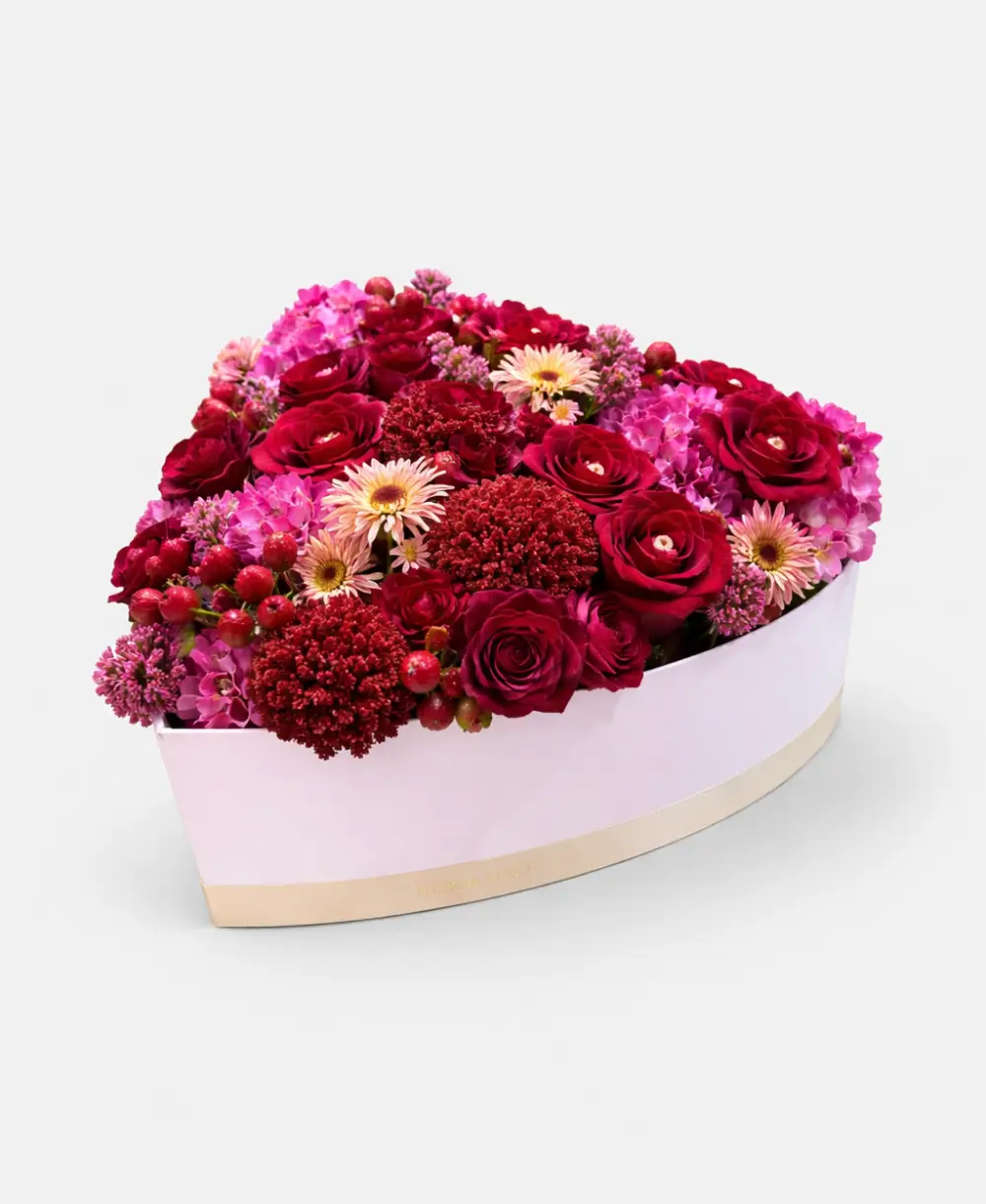 New-Project-47 Crimson Romance Heart Box – Luxury Roses & Seasonal Blooms - Image 1