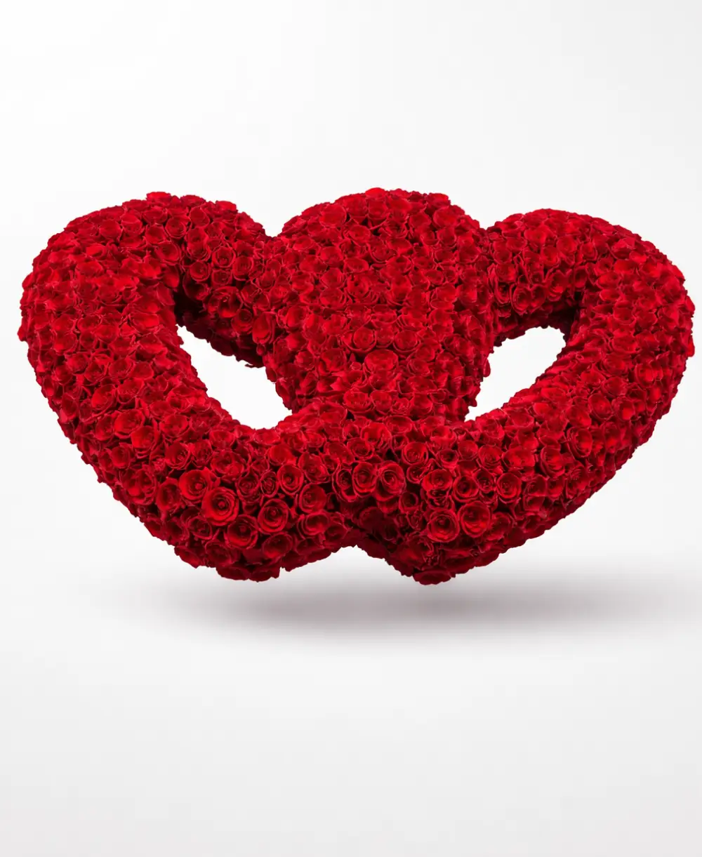 New-Project-50 Double Heart Red Rose Arrangement – Ultimate Luxury Love Statement - Image 1