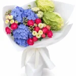 Blue Serenity Mixed Flower Bouquet – Hydrangea, Roses & Seasonal Blooms