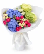Blue Serenity Mixed Flower Bouquet – Hydrangea, Roses & Seasonal Blooms