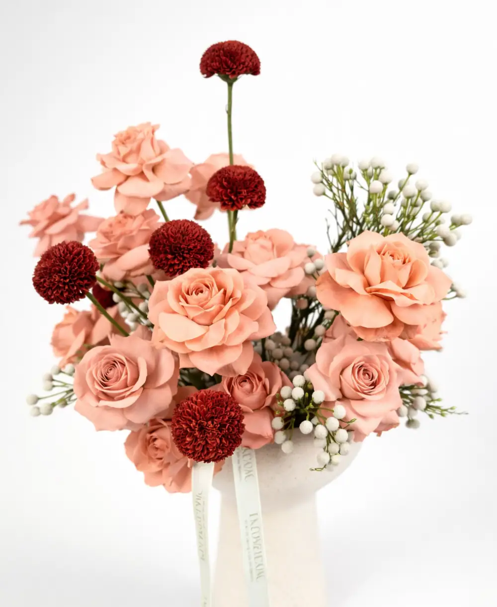 New-Project-57 Peach Elegance Vase Arrangement – Roses & Seasonal Blooms - Image 1