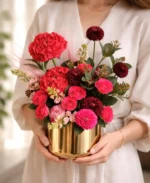Crimson Royale Luxury Floral Arrangement in Gold Vase - Image 2