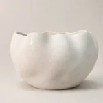 Modern Abstract Ceramic Bowl Vase – Textured White Decorative Planter & Flower Vase
