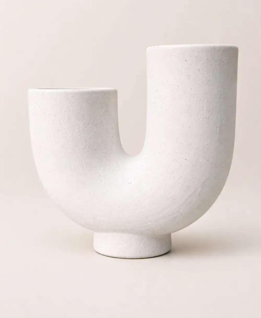 u shape image vase Modern U-Shape Ceramic Flower Vase – White Decorative Table Vase - Image 1
